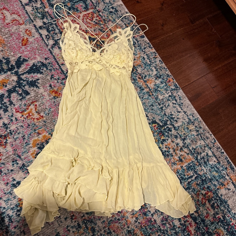 Free People Yellow Lace Trim Dress